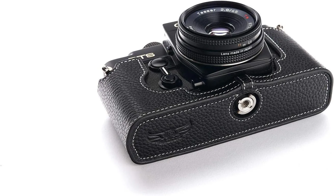 Handmade Genuine Real Leather Half Camera Case Bag Cover for Olympus Contax RTS RTS II RTS2 Black Color