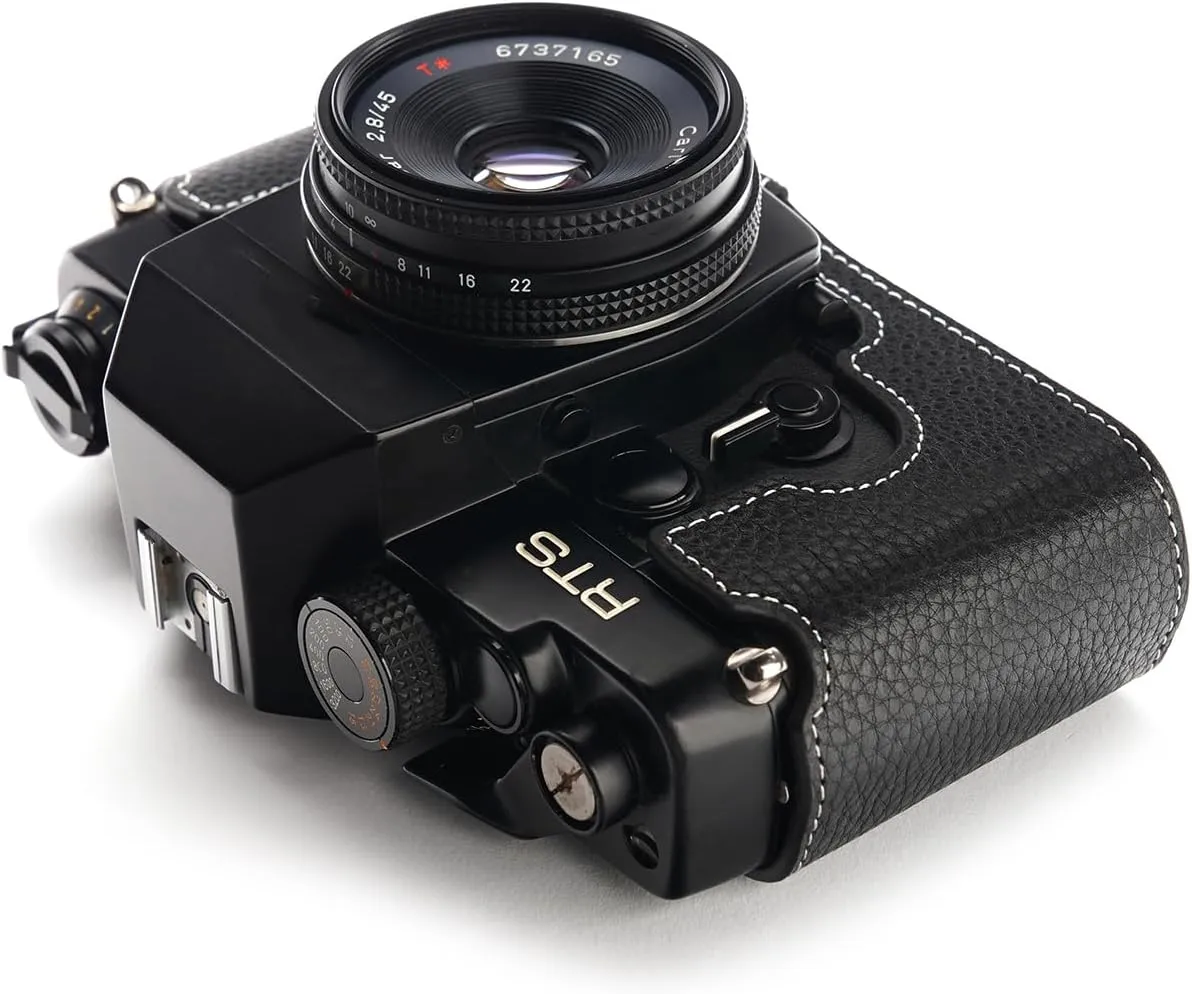 Handmade Genuine Real Leather Half Camera Case Bag Cover for Olympus Contax RTS RTS II RTS2 Black Color