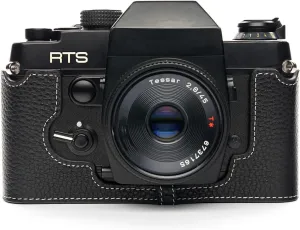 Handmade Genuine Real Leather Half Camera Case Bag Cover for Olympus Contax RTS RTS II RTS2 Black Color