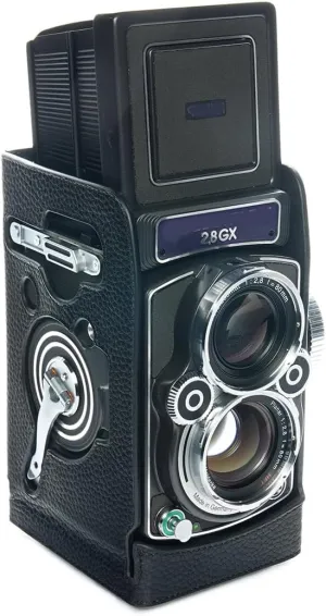 Handmade Genuine Real Leather Half Camera Case Bag Cover for Rolleiflex 2.8GX with Scissor Clip Black Leather Black Stitching