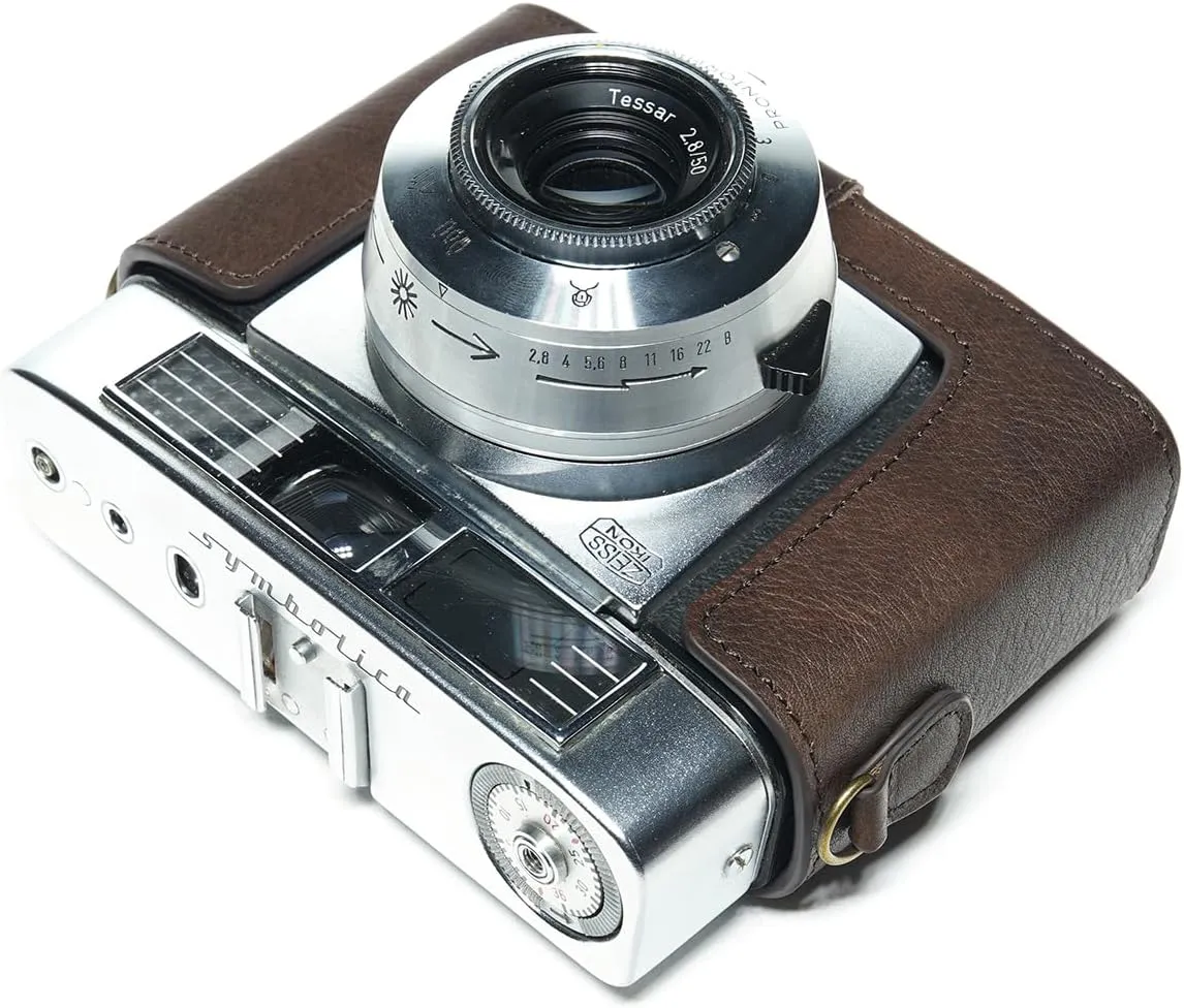 Handmade Genuine Real Leather Half Camera Case Bag Cover for ZEISS IKON Symbolica Film Camera Coffee Color