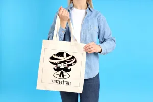 Handmakers Padharo Sa Print Canvas Tote Print Bag Set of 2