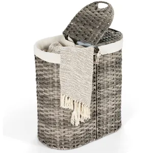 Handwoven Laundry Hamper Basket with 2 Removable Liner Bags-Gray
