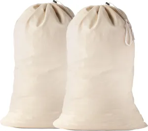 Handy Laundry Cotton Bag, 2 Pack - 24" x 36" - Sturdy, 100% Cotton, Locking Drawstring Closure for Easy Carrying, Perfect Laundry Bag for College Students Living in Dorms.