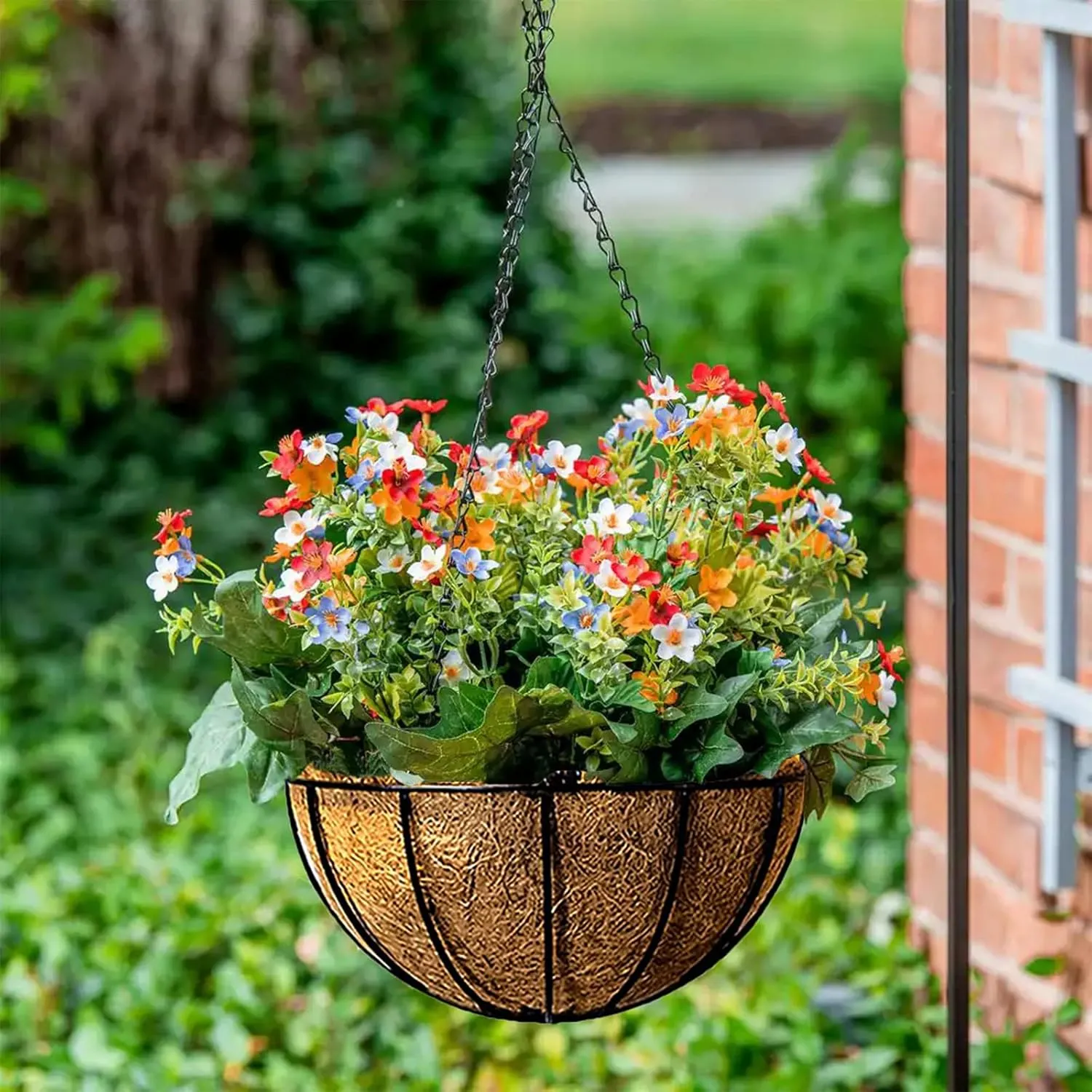 Hanging Baskets for Plants with Coco Coir Liner 10'' Round Wire Hanging Planter Holder with Chain Decor Porch Garden Flower Pot Indoor Outdoor Watering，2 Pack