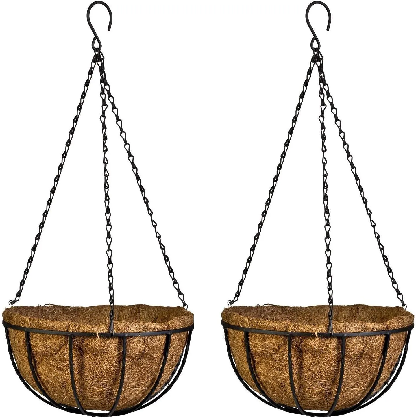 Hanging Baskets for Plants with Coco Coir Liner 10'' Round Wire Hanging Planter Holder with Chain Decor Porch Garden Flower Pot Indoor Outdoor Watering，2 Pack