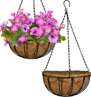Hanging Baskets for Plants with Coco Coir Liner 10'' Round Wire Hanging Planter Holder with Chain Decor Porch Garden Flower Pot Indoor Outdoor Watering，2 Pack