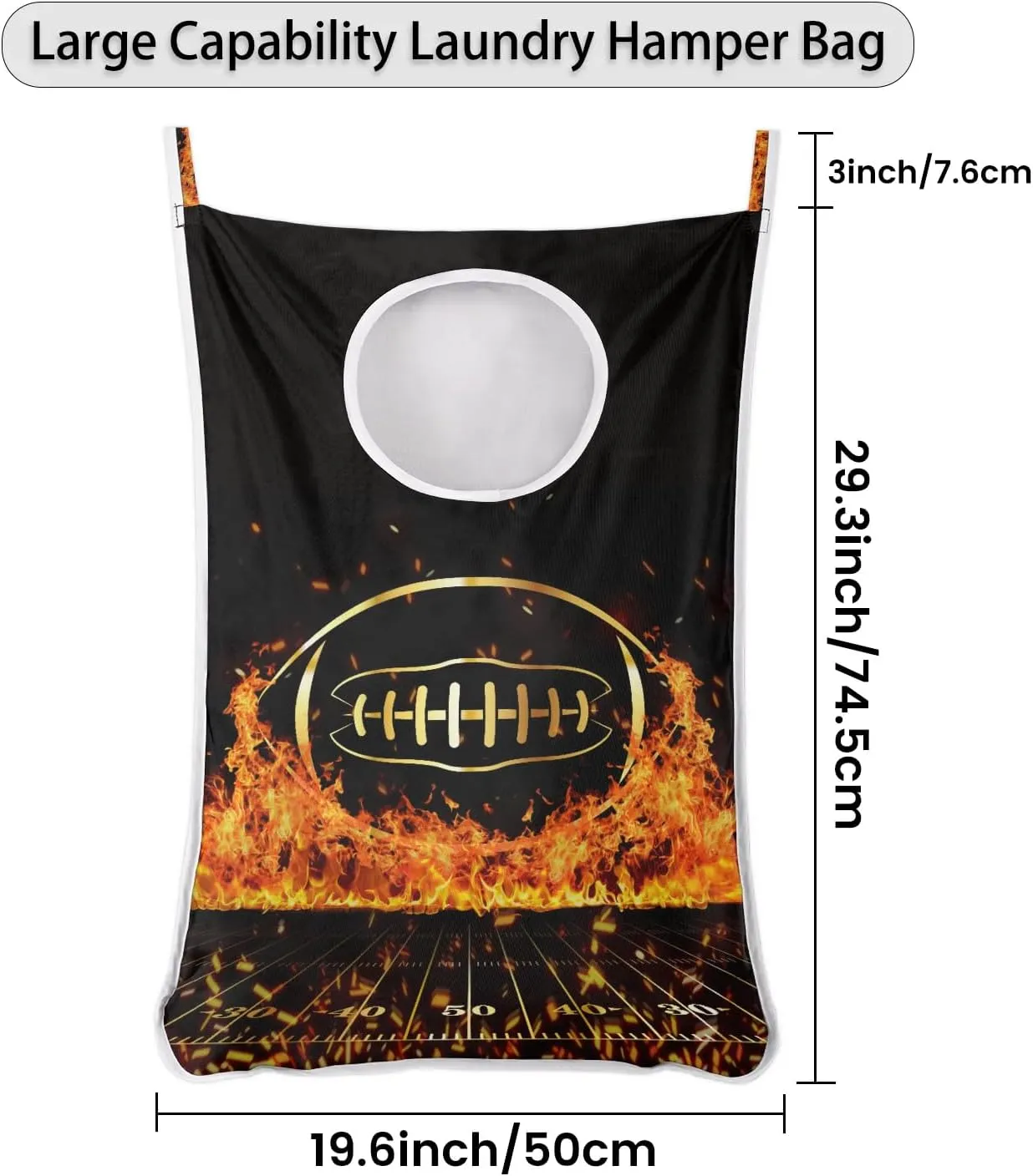 Hanging Laundry Hamper with 2 PCs Over Door Hooks & Adhesive, Gold Football Collapsible Large Dorm Laundry Storage Bag for Holding Dirty Clothes and Saving Space, 30"x20"