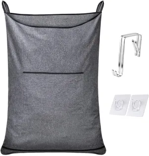 Hanging Laundry Hamper,Door Hanging Hamper with Width Opening, Door Hanging Laundry bag with hooks, Laundry Collector and Over Door Storage Bag, 36x22 Inch,Grey.