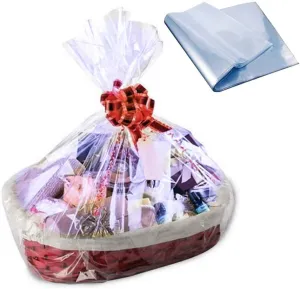 HappyBeeYo 100PCS Shrink Wrap Bags for Gift Baskets,24x32 inches 2 Mil Thick PVC Heat Shrink Bags Large Cellophane Wrap for Packaging,Gift Wrapping