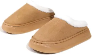 Harssidanzar Women's Platform Mini Boots Slippers for Women Suede Short Ankle Indoor Slippers Slip on Fur Fleece Lined HL210US
