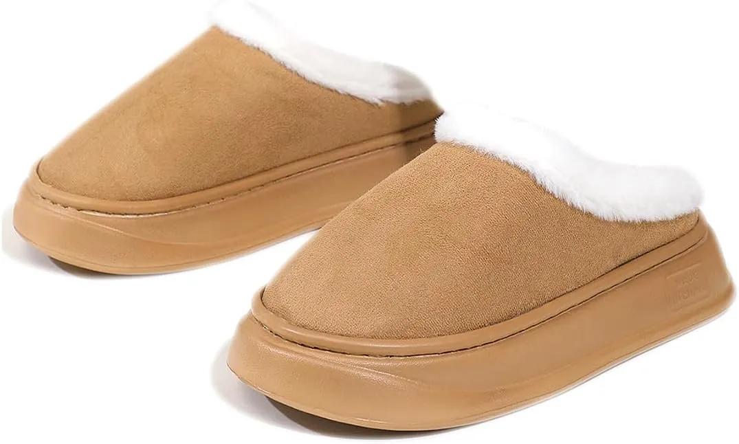 Harssidanzar Women's Platform Mini Boots Slippers for Women Suede Short Ankle Indoor Slippers Slip on Fur Fleece Lined HL210US