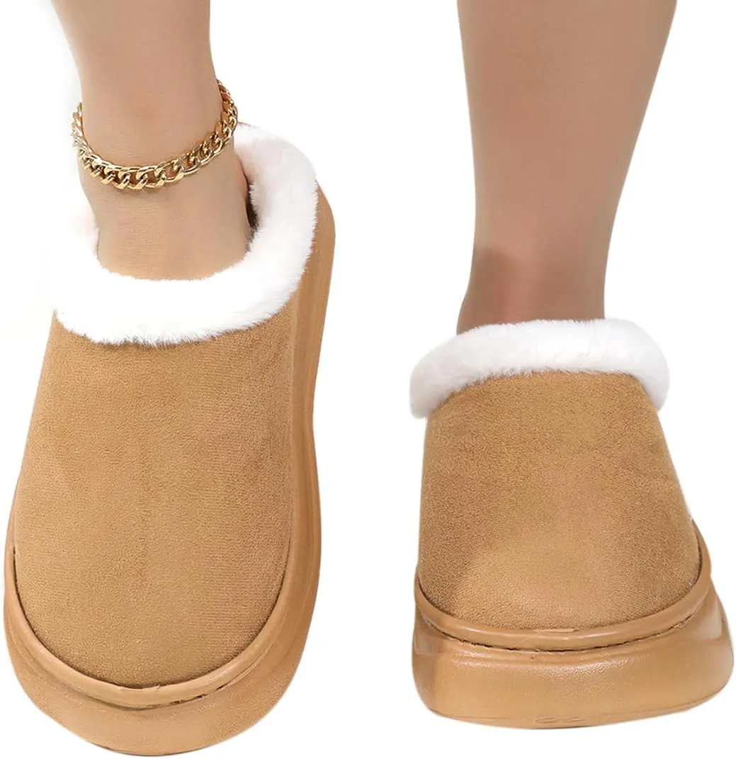 Harssidanzar Women's Platform Mini Boots Slippers for Women Suede Short Ankle Indoor Slippers Slip on Fur Fleece Lined HL210US