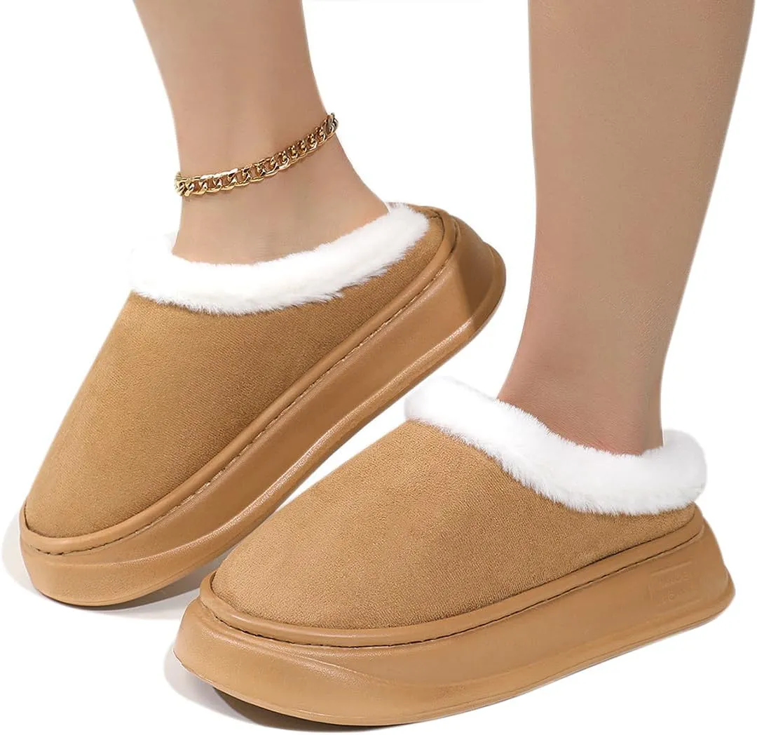 Harssidanzar Women's Platform Mini Boots Slippers for Women Suede Short Ankle Indoor Slippers Slip on Fur Fleece Lined HL210US
