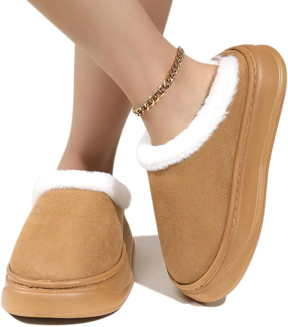 Harssidanzar Women's Platform Mini Boots Slippers for Women Suede Short Ankle Indoor Slippers Slip on Fur Fleece Lined HL210US