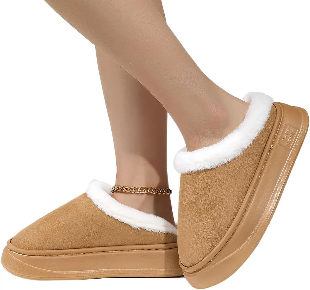 Harssidanzar Women's Platform Mini Boots Slippers for Women Suede Short Ankle Indoor Slippers Slip on Fur Fleece Lined HL210US