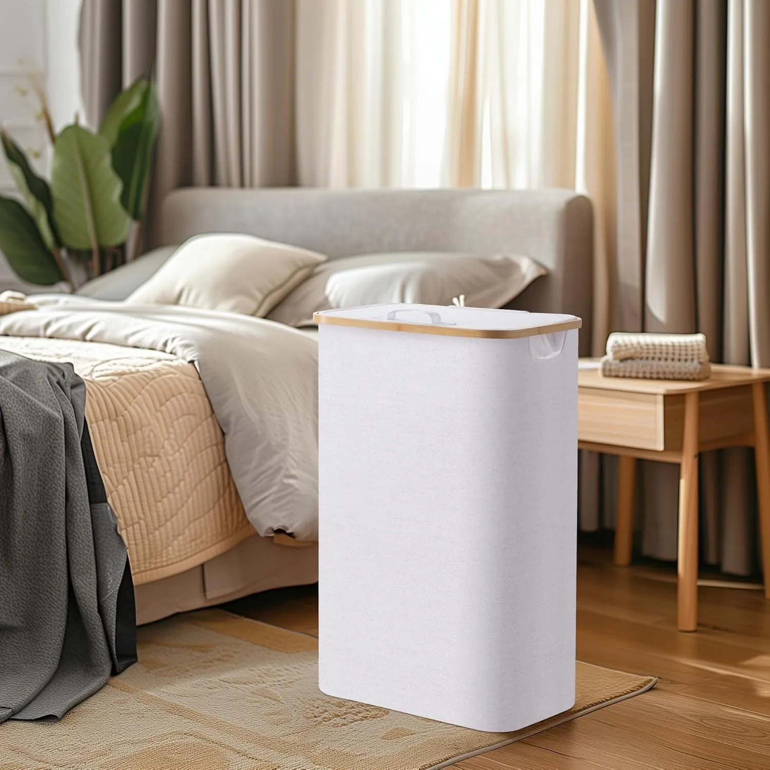 HBlife 60L Slim Laundry Hamper with Lid and Removable Inner Bag, Narrow Collapsible Dirty Clothes Basket for Bathroom, Bedroom and Laundry Room, White