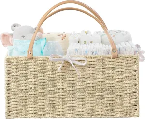 HBlife Large Baby Diaper Caddy Organizer, Paper Rope Storage Baskets Nursery Bin with Removable Divider, Portable Car Organizer for Diapers, Baby Shower Gifts, Newborn Essentials Must Haves