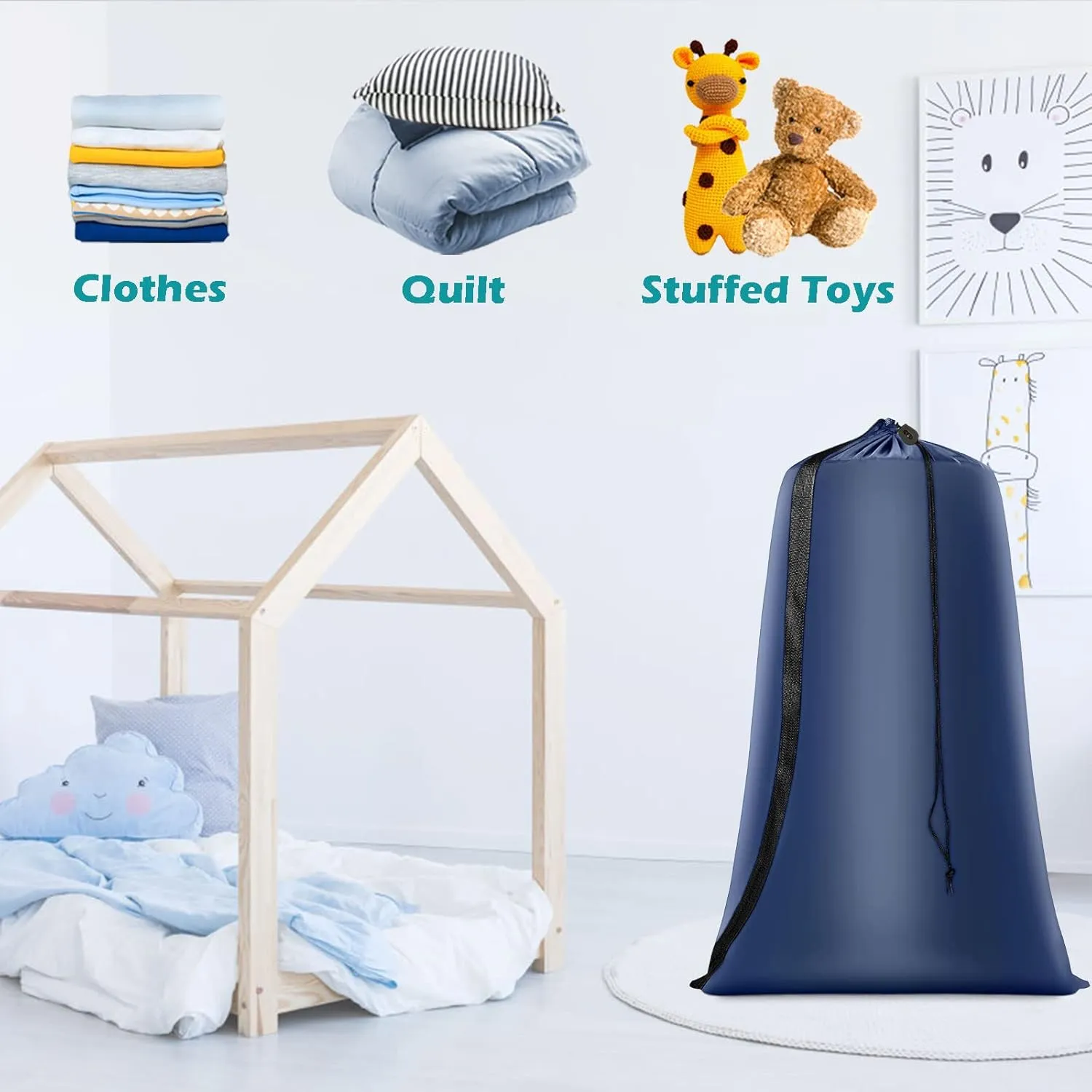 Heavy Duty Laundry Bag 2 Pack XL Nylon Laundry Bags with Straps, Washable Large Dirty Clothes Organizer with Drawstring Closure, Travel Washing Bag Fit a Laundry Hamper or Basket