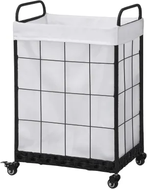 Heavy Duty Laundry Hamper with Lockable Rolling Wheels – Durable, Collapsible Laundry Basket Featuring Removable Liner Bag & Metal Handle (White)