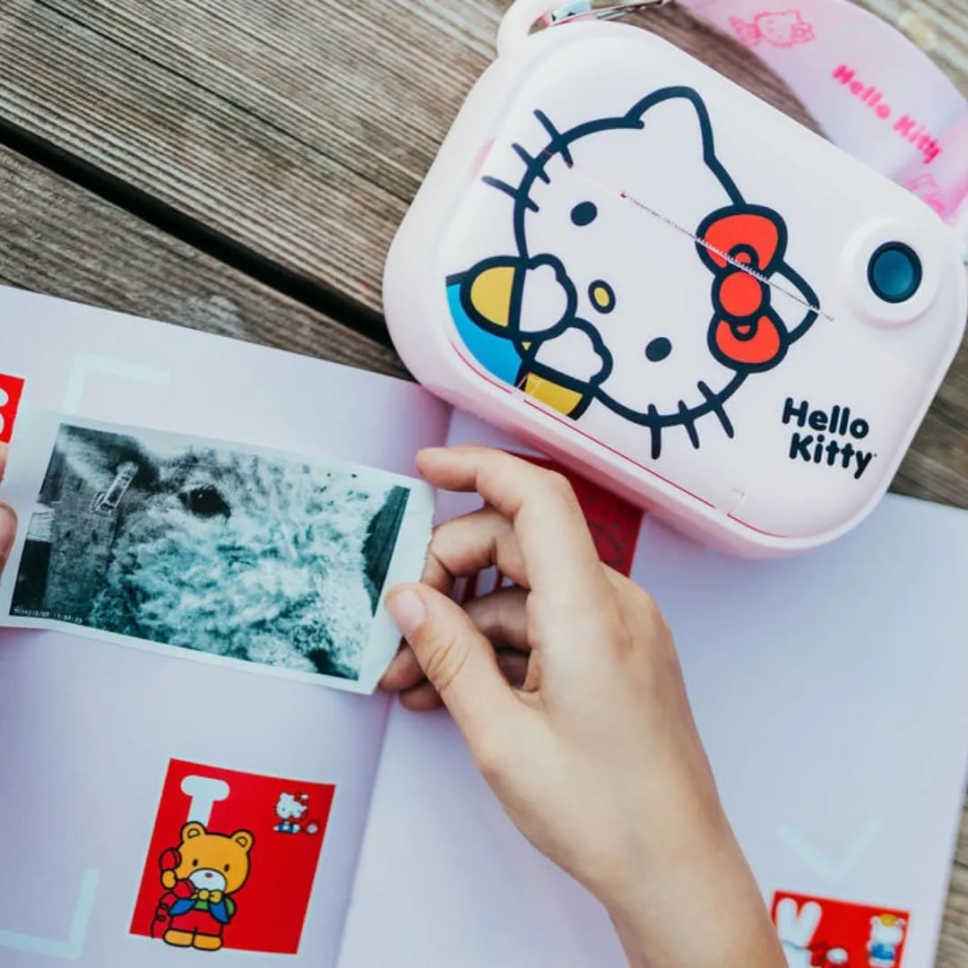 Hello Kitty Instant Print Kids Digital Camera & Video Camcorder with Selfie Camera by Kidamento, Scavenger Hunt Momento Book, 32GB Memory Card - Model P Hello Kitty