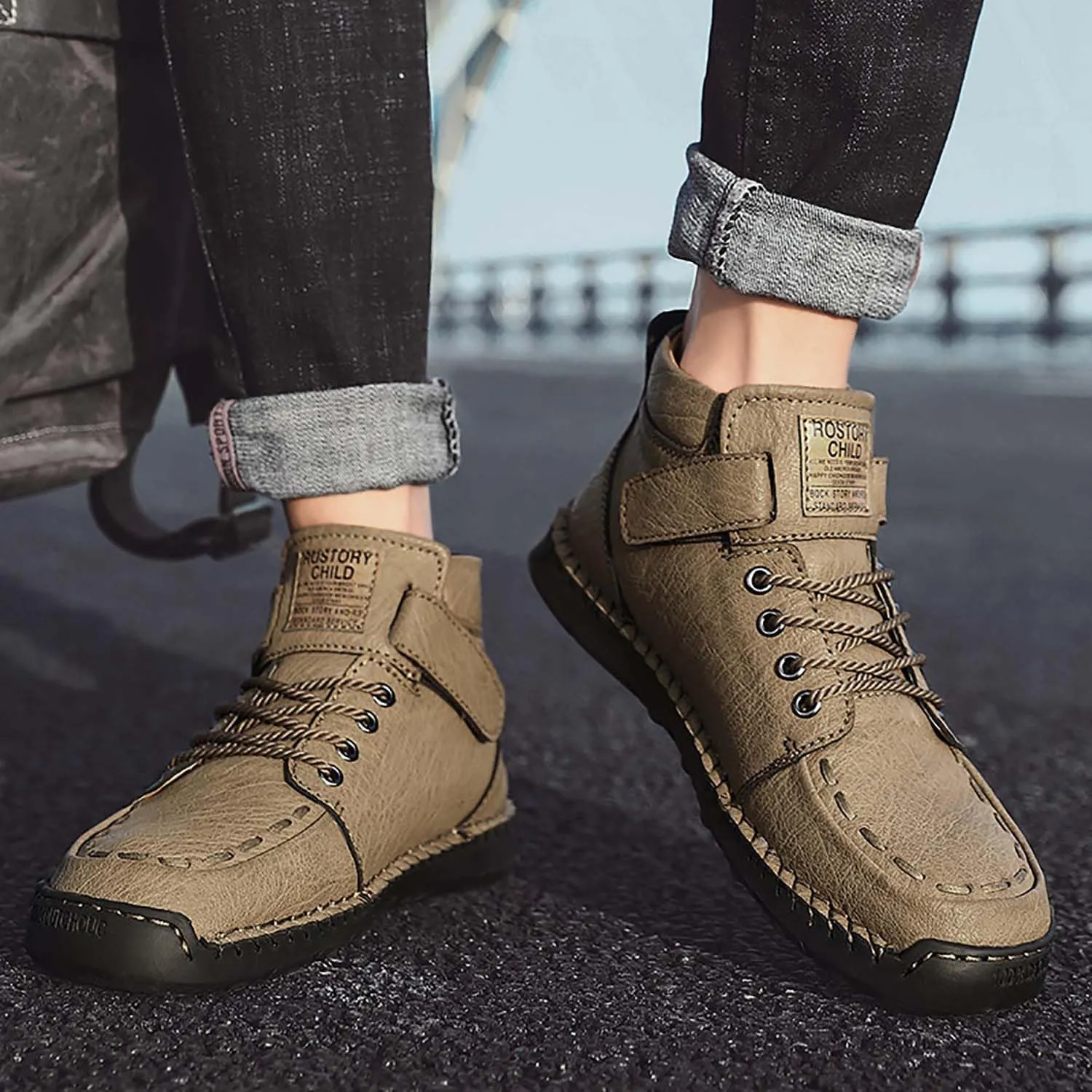 HESBITEUL Unisex Hiking Leather Boots Non-Slip Breathable Chukka with Fur Lining