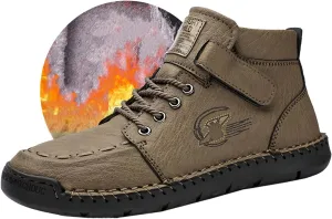 HESBITEUL Unisex Hiking Leather Boots Non-Slip Breathable Chukka with Fur Lining