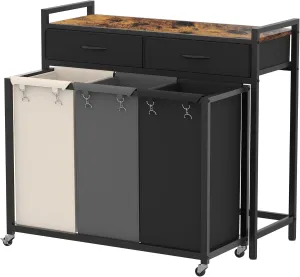 Heybly Laundry Hampers, 126L Laundry Basket with 3 Section Pull-Out Rolling Bags,Laundry Sorter with 2 Pull-Out Storage Drawers for Laundry Room organization and Bathroom Rustic Brown HLH005SR