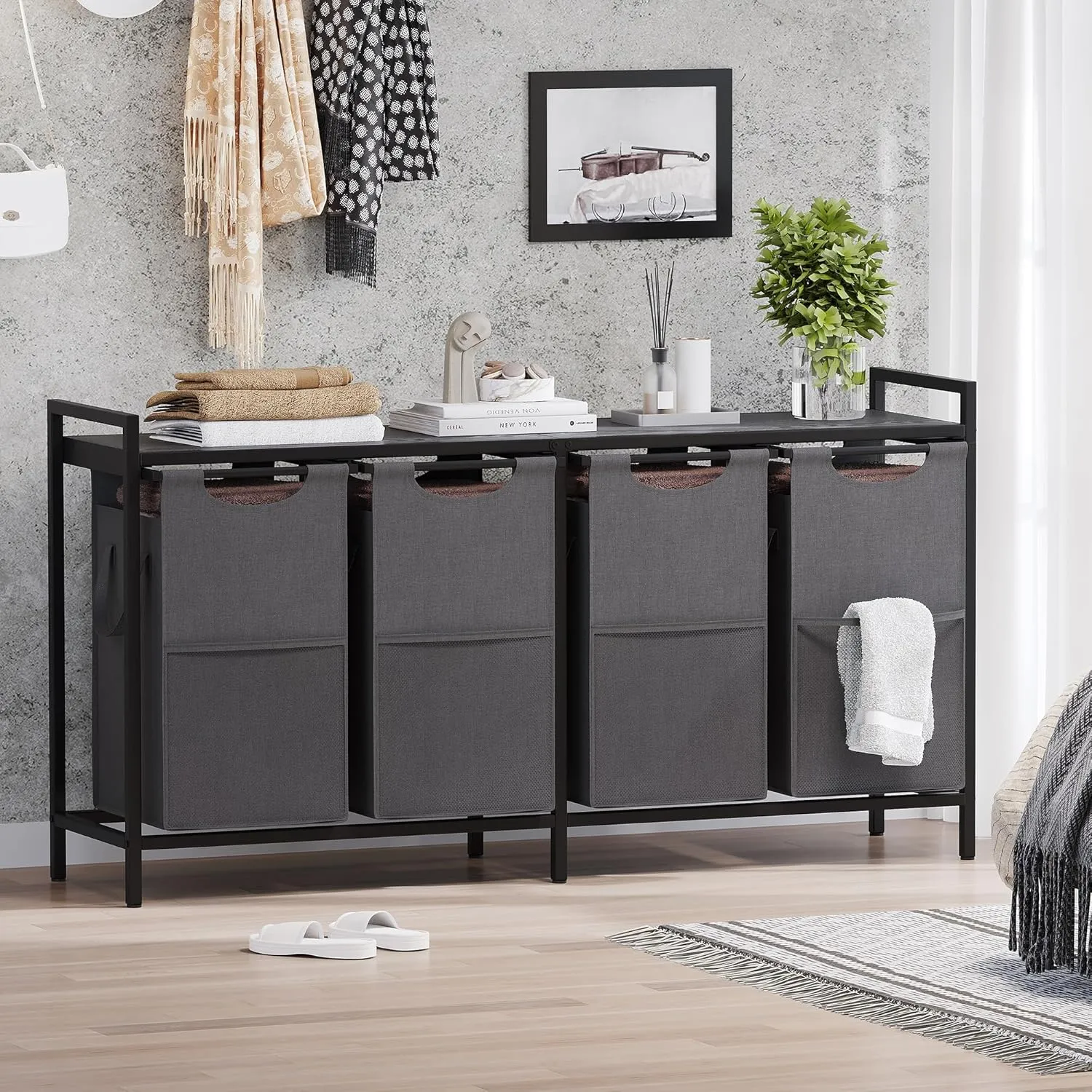 Heybly Laundry Hampers, Gal Laundry Basket with Large Desktop Sorter for Laundry Room organization, Bathroom and Dorm Laundry Bags on Storage Shelf HLH004BG