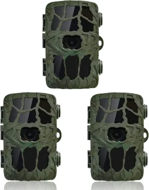 Highwild Trail Game Camera 20MP 4K Waterproof Hunting Scouting Cam for Wildlife Monitoring with 100° Detecting Range Motion Activated Night Vision 0.3s Trigger Speed 2.4” LCD IR LEDs (3 Pack)