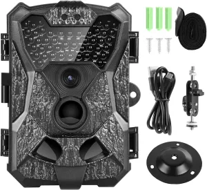Highwild Trail Game Camera 32MP 1080P with Night Vision - IP67 Waterproof Hunting Cam for Wildlife Monitoring - 100° Detecting Range - Motion Activated 0.2s Trigger Time - 46pcs No Glow Infrared LED