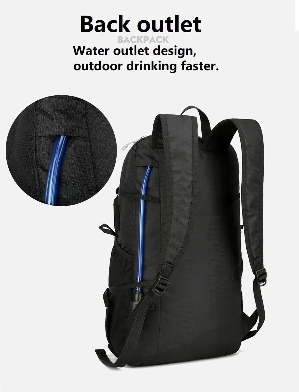 Hiking Backpack Daypack Lightweight Packable Travel Outdoor Camping Ultra Foldable Day Pack for Woman Man (Black, 30L)