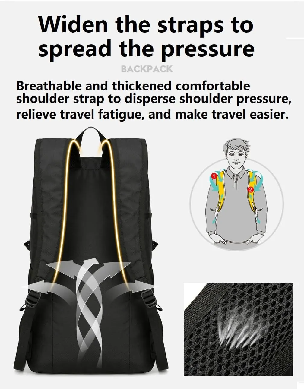 Hiking Backpack Daypack Lightweight Packable Travel Outdoor Camping Ultra Foldable Day Pack for Woman Man (Black, 30L)