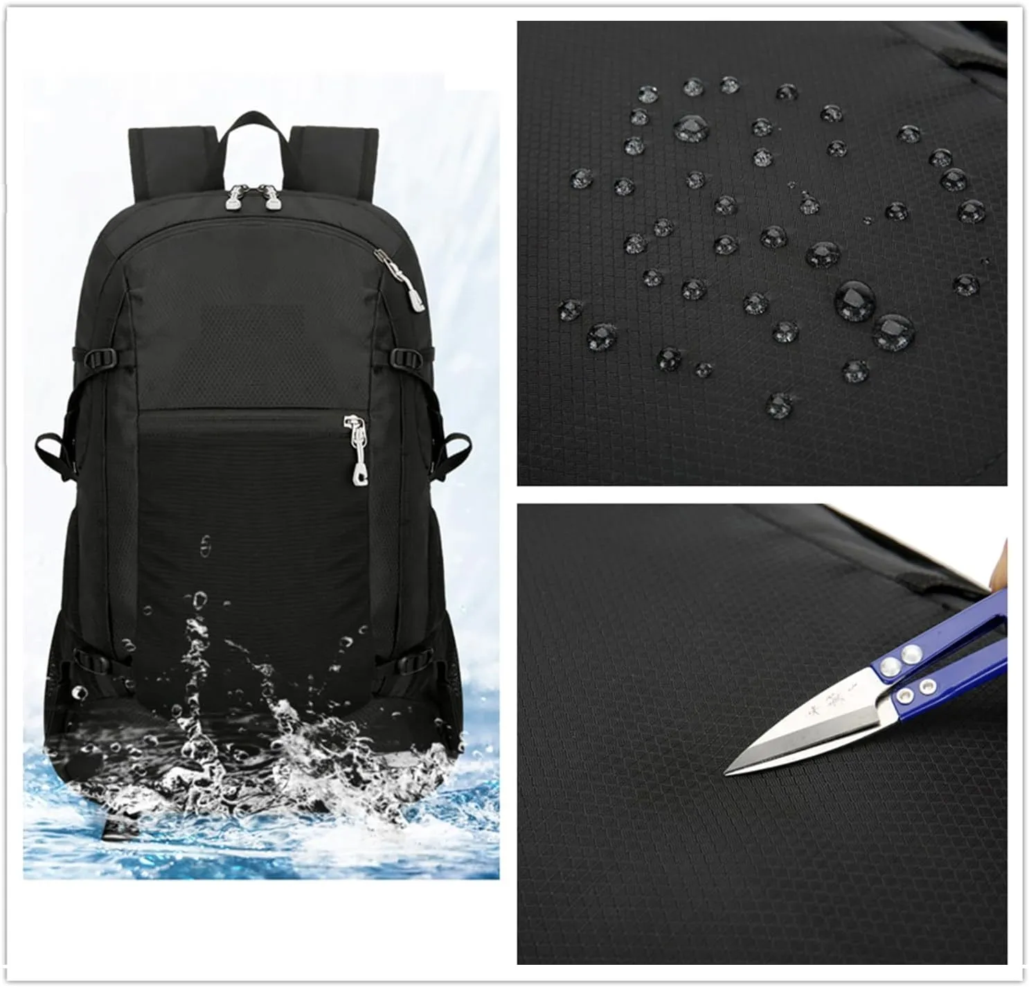 Hiking Backpack Daypack Lightweight Packable Travel Outdoor Camping Ultra Foldable Day Pack for Woman Man (Black, 30L)