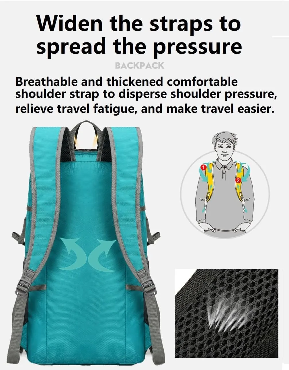 Hiking Backpack Daypack Lightweight Packable Travel Outdoor Camping Ultra Foldable Day Pack for Woman Man (Lake Blue, 30L)