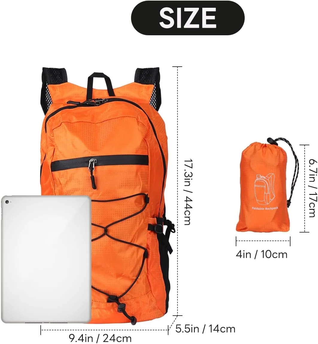 Hiking Backpack Ultra Lightweight Packable Water Resistant for Travel Camping Outdoor Hiking Daypack Foldable Backpack for Men Women(Orange)