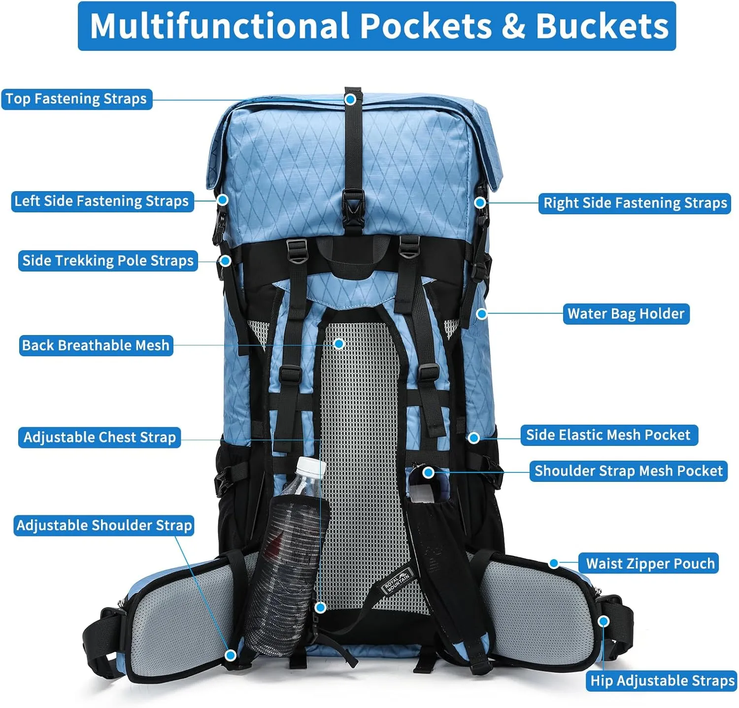 Hiking Backpack,40L to 50L Extra Large Capacity Hiking Bag, Internal Frame Camping Backpack, Upgraded X-PAC Lightweight Sport Daypack Travel Backpack Fit For Mountain Climbing Camping(Blue)