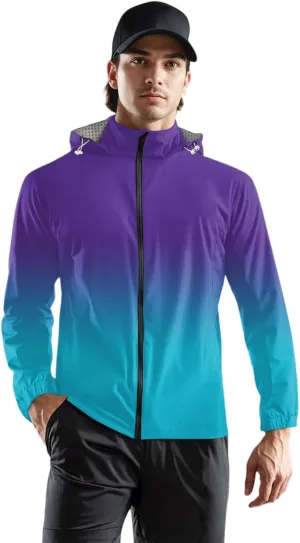 Hiking Rain Jacket Men Water Resistant Raincoats Breathable Windbreaker Hiking Outdoor Big and Tall Light Outerwear