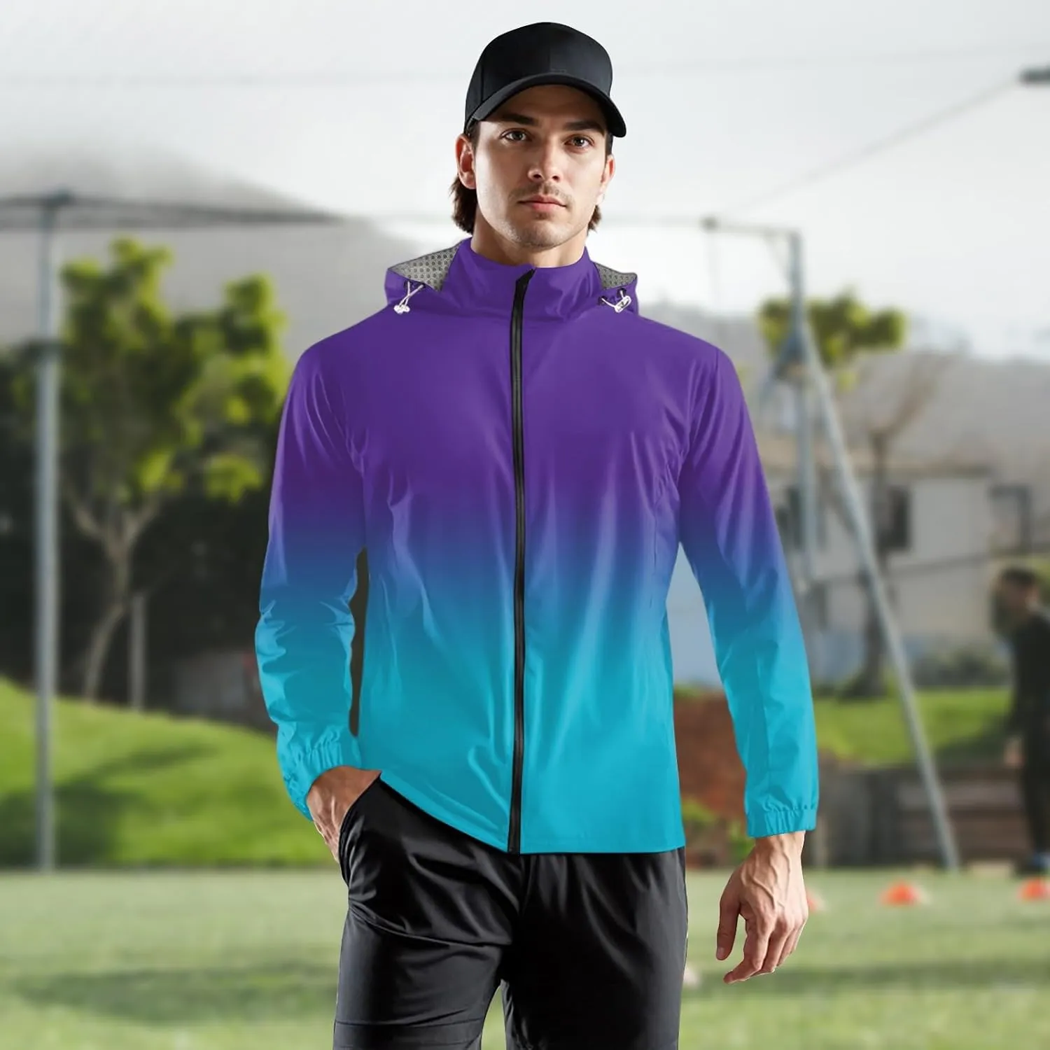 Hiking Rain Jacket Men Water Resistant Raincoats Breathable Windbreaker Hiking Outdoor Big and Tall Light Outerwear