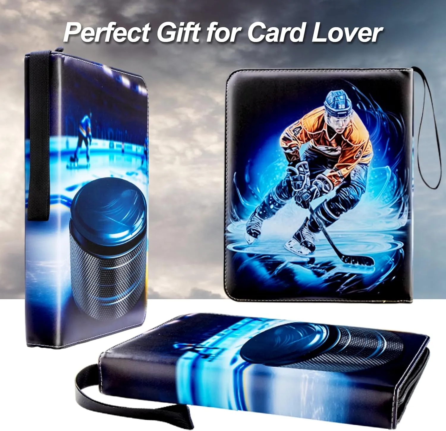 Hockey Card Binder with Sleeves, 900 Pocket Hockey Card Holder for Trading Cards, 9 Pocket with 50 Removable Sleeves Zipper Book Folder Collector Album 3 Ring Binder Organizer Storage Kids Gift
