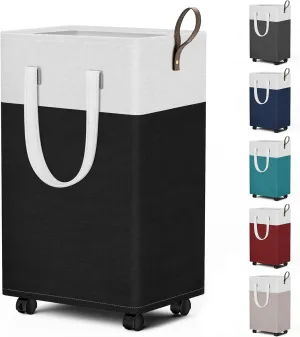 HomeHacks 75L Rolling Laundry Basket with Wheels, Collapsible & Waterproof Laundry Hamper, Mobile Clothes Hamper, Storage Laundry Bins with Handles for Laundry Room, Bedroom, Bathroom & Dorm, Black