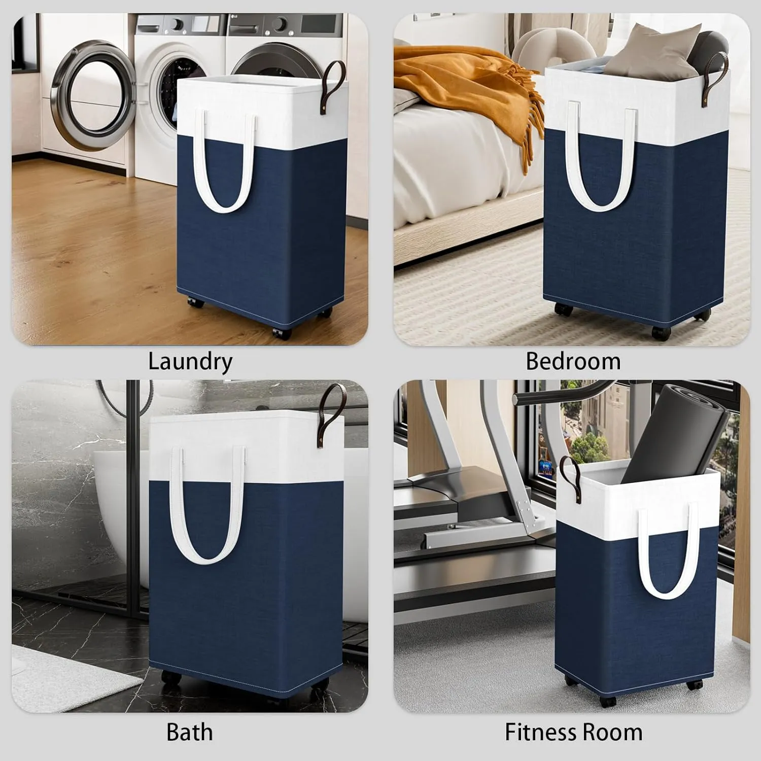 HomeHacks 75L Rolling Laundry Basket with Wheels, Collapsible & Waterproof Laundry Hamper, Mobile Clothes Hamper, Storage Laundry Bins with Handles for Laundry Room, Bedroom, Bathroom & Dorm, Blue