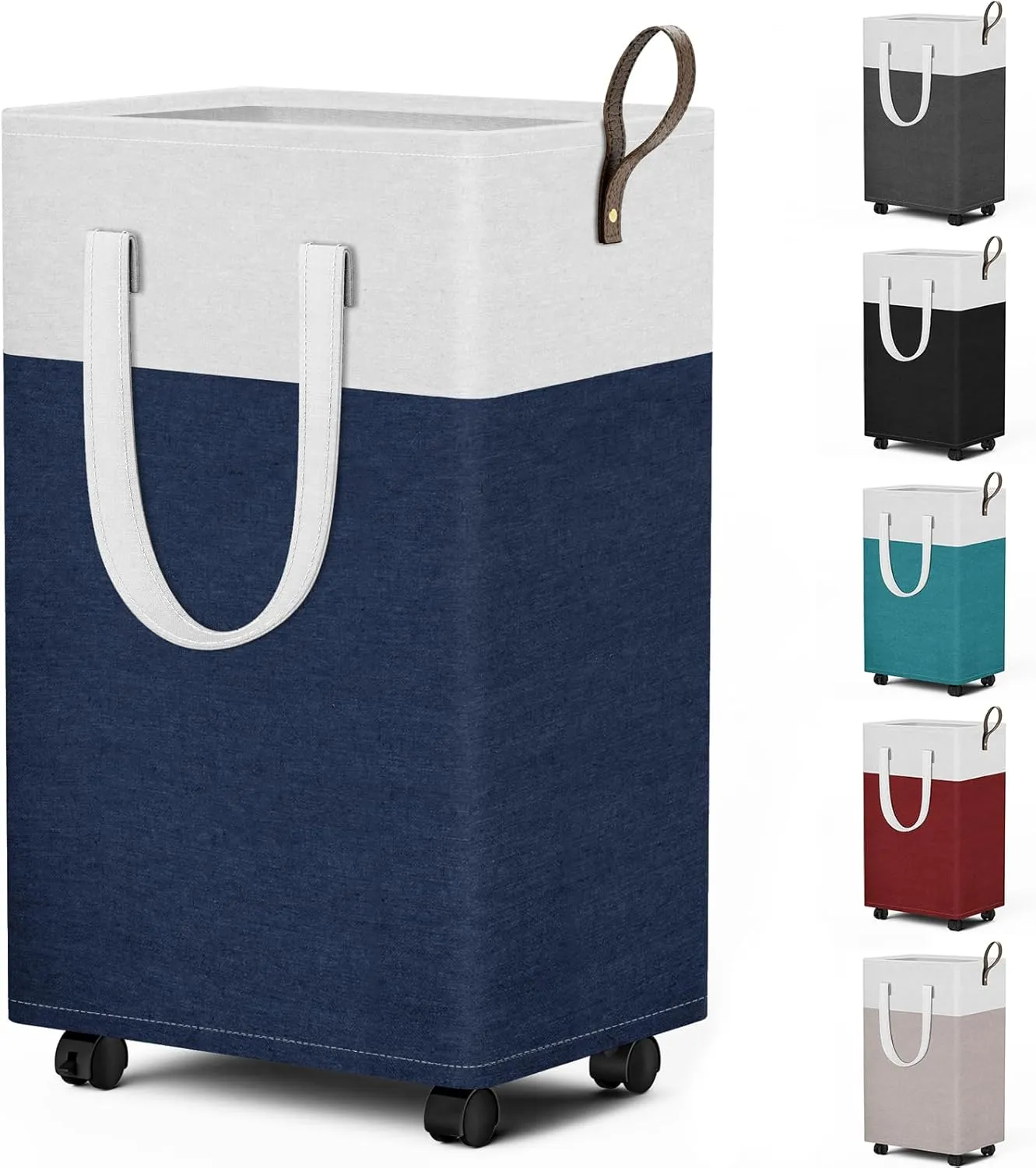 HomeHacks 75L Rolling Laundry Basket with Wheels, Collapsible & Waterproof Laundry Hamper, Mobile Clothes Hamper, Storage Laundry Bins with Handles for Laundry Room, Bedroom, Bathroom & Dorm, Blue