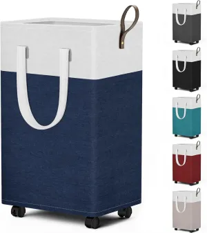 HomeHacks 75L Rolling Laundry Basket with Wheels, Collapsible & Waterproof Laundry Hamper, Mobile Clothes Hamper, Storage Laundry Bins with Handles for Laundry Room, Bedroom, Bathroom & Dorm, Blue