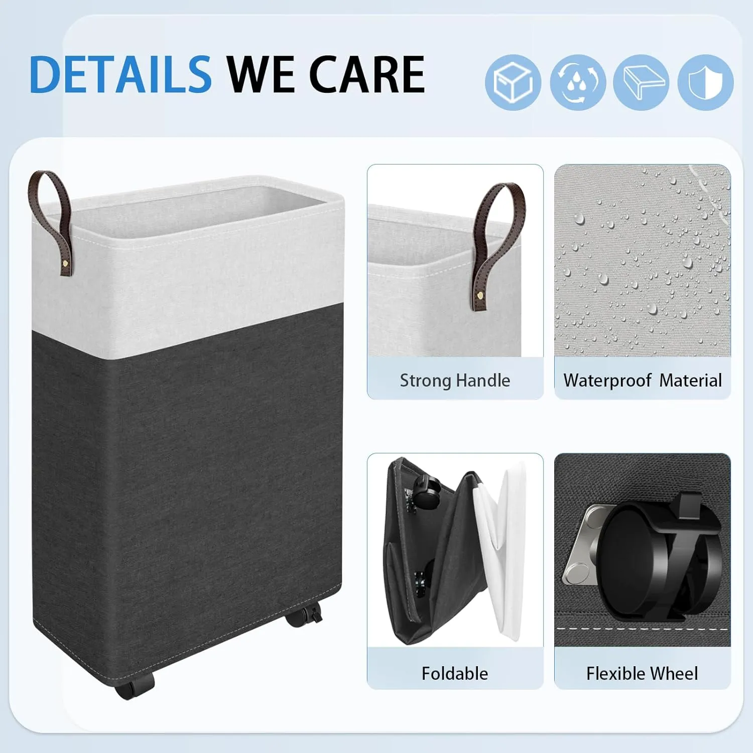 HomeHacks 75L Rolling Laundry Basket with Wheels, Collapsible & Waterproof Laundry Hamper, Mobile Clothes Hamper, Storage Laundry Bins with Handles for Laundry Room, Bedroom, Bathroom & Dorm, Gray
