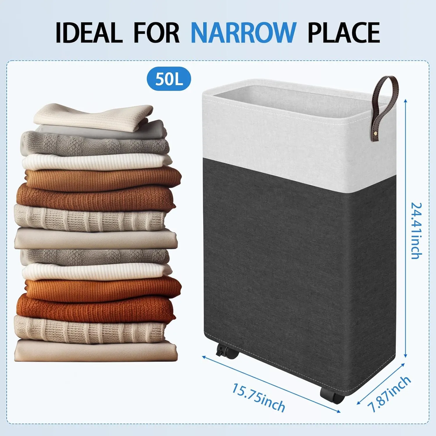 HomeHacks 75L Rolling Laundry Basket with Wheels, Collapsible & Waterproof Laundry Hamper, Mobile Clothes Hamper, Storage Laundry Bins with Handles for Laundry Room, Bedroom, Bathroom & Dorm, Gray