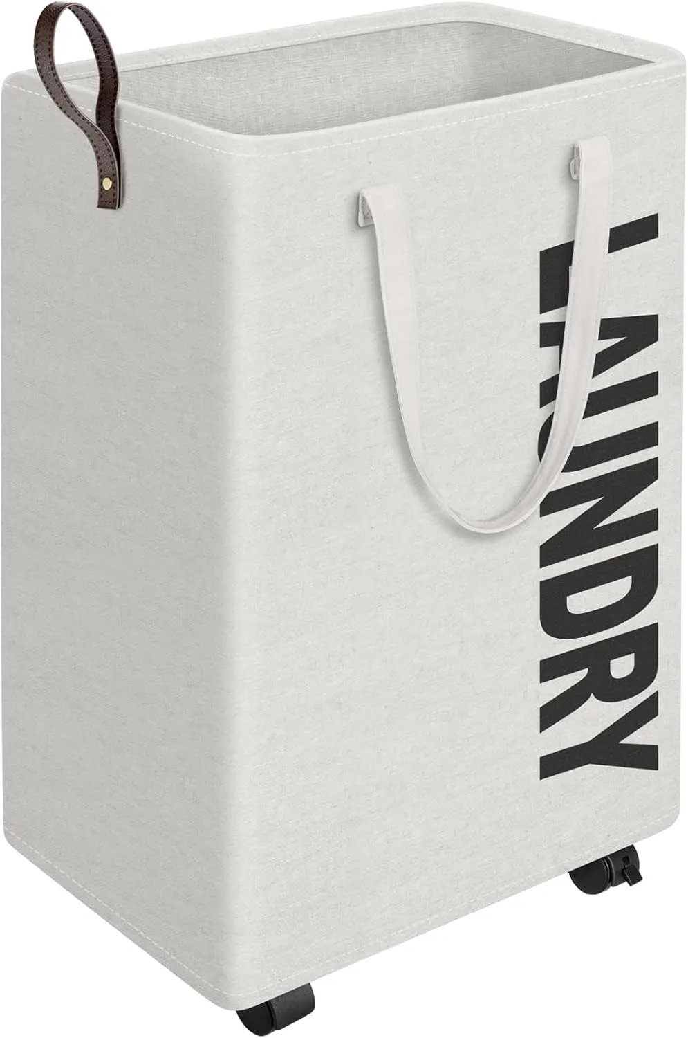 HomeHacks 75L Rolling Laundry Basket with Wheels, Collapsible & Waterproof Laundry Hamper, Mobile Clothes Hamper, Storage Laundry Bins with Handles for Laundry Room, Bedroom, Bathroom & Dorm, White