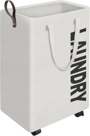 HomeHacks 75L Rolling Laundry Basket with Wheels, Collapsible & Waterproof Laundry Hamper, Mobile Clothes Hamper, Storage Laundry Bins with Handles for Laundry Room, Bedroom, Bathroom & Dorm, White