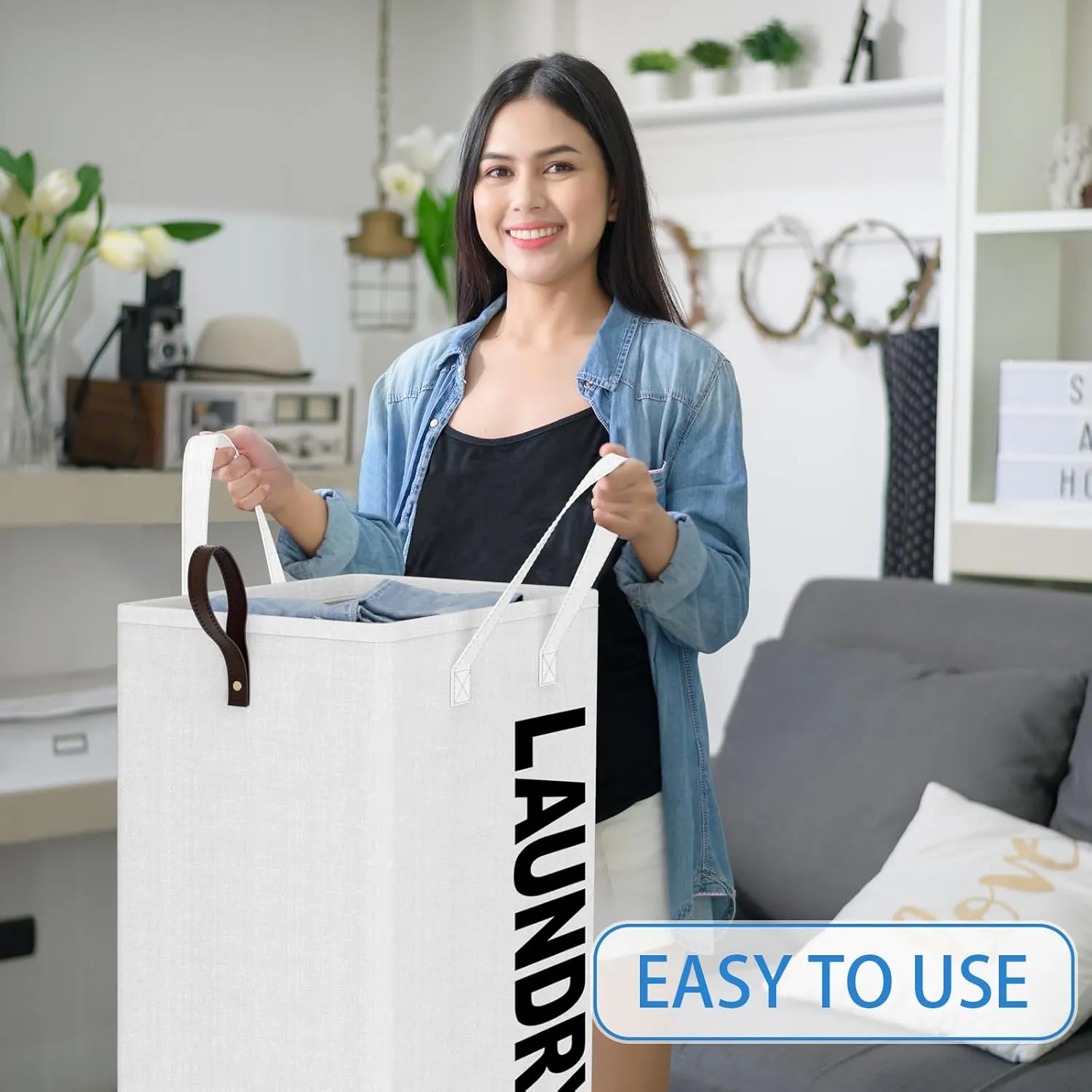HomeHacks 75L Rolling Laundry Basket with Wheels, Collapsible & Waterproof Laundry Hamper, Mobile Clothes Hamper, Storage Laundry Bins with Handles for Laundry Room, Bedroom, Bathroom & Dorm, White
