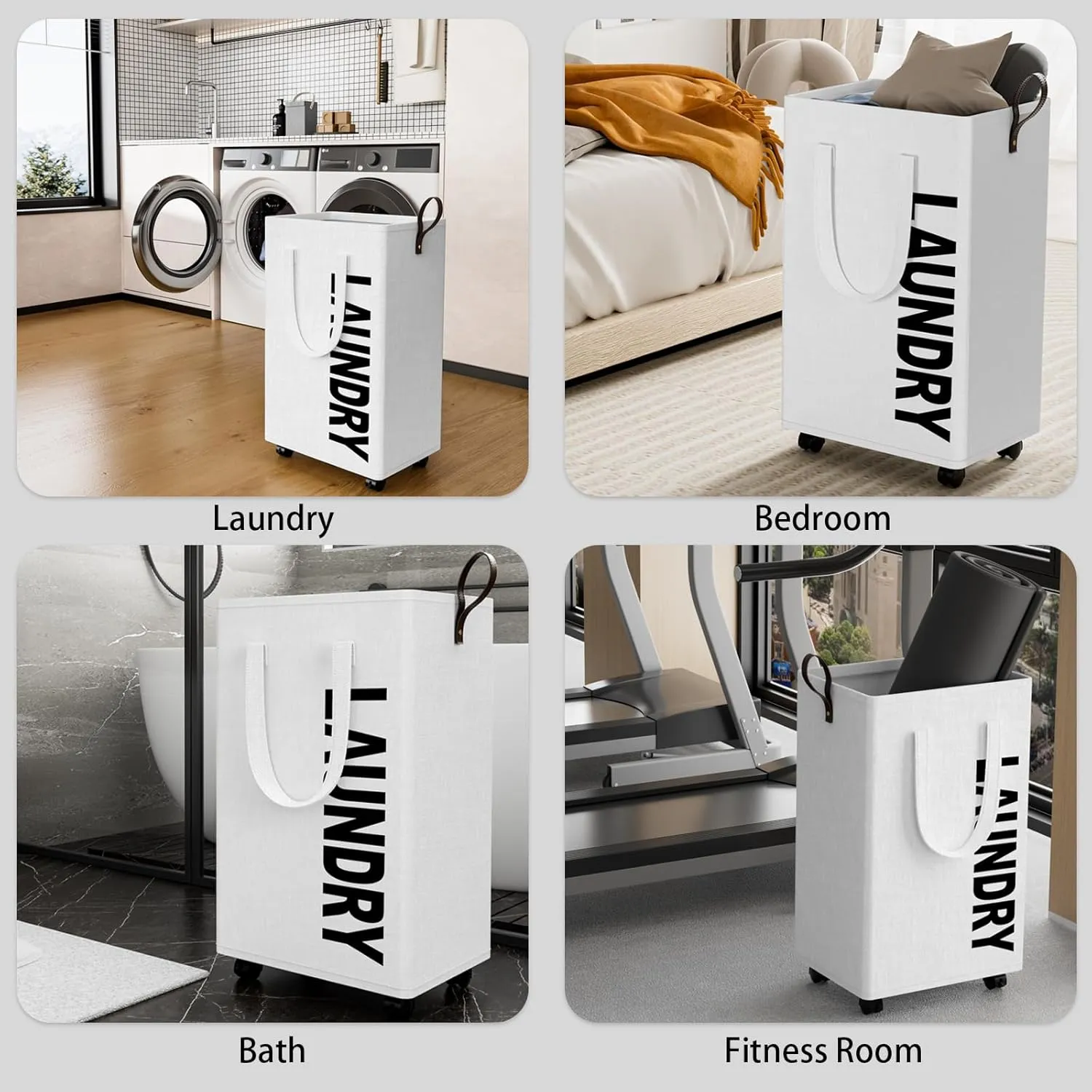 HomeHacks 75L Rolling Laundry Basket with Wheels, Collapsible & Waterproof Laundry Hamper, Mobile Clothes Hamper, Storage Laundry Bins with Handles for Laundry Room, Bedroom, Bathroom & Dorm, White